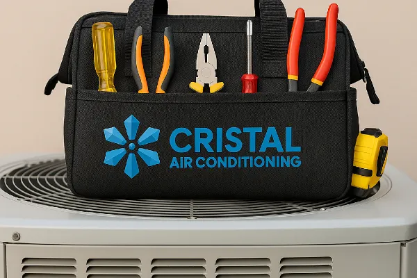 A tool bag with the company logo on it from Cristal Air Conditioning